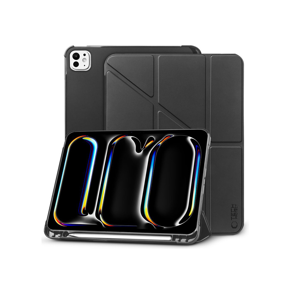 Apple iPad Pro 13 (2024) tablet tok (SmartCase) on/off funkcióval, Apple Pencil tartóval - Tech-Protect Origami - fekete (ECO csomagolás) (TP308583)