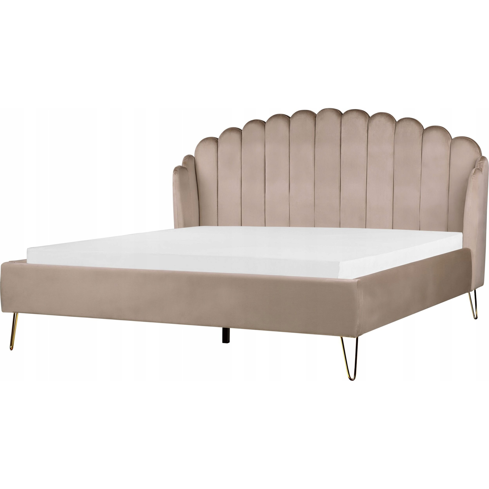 Cama Con Somier De Terciopelo Gris Pardo 180 X 200 Cm Cabecero Ambillou - Beige