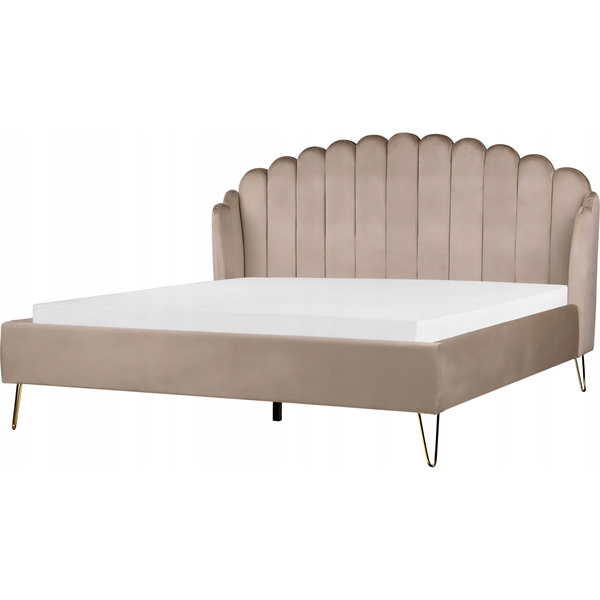 Cama Con Somier De Terciopelo Gris Pardo 180 X 200 Cm Cabecero Ambillou - Beige
