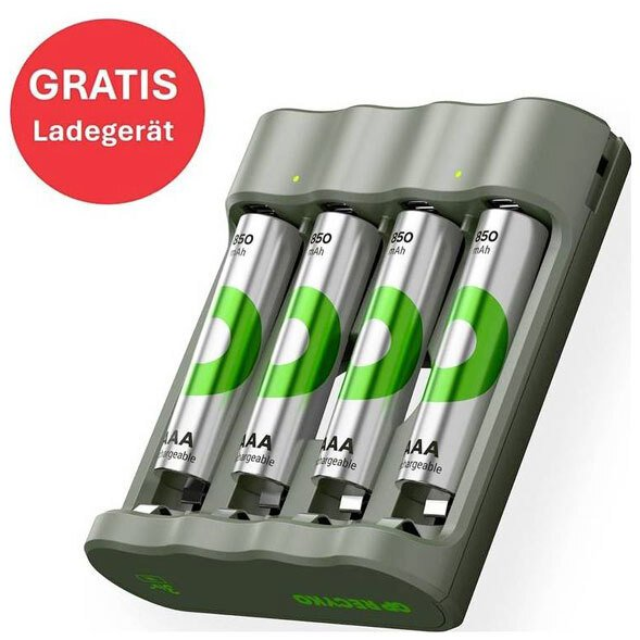 GP Aktion Gratis Ladegerät USB-Modell Ladegerät GP B441 inkl. 4x AAA-Akku Mikroakku NiMH 850 mAh 1.2 V 1 készlet (GPRCKCHB441U007)