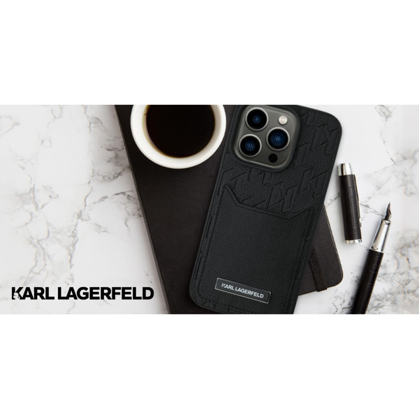 CG MOBILE KARL LAGERFELD CARDSLOTS MONOGRAM szilikon telefonvédő (ECO bőr hatású hátlap, kártyatartó) FEKETE Apple iPhone 16 (KLHCP16SPGKHPRPK)