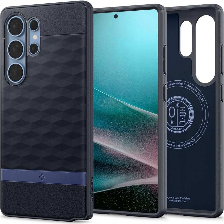 Samsung S25 Ultra Spigen Parallax Szilikon Telefonvédő Ütésállóság, 3d Rombusz, Sötétkék (8809971238854-ACS09054)