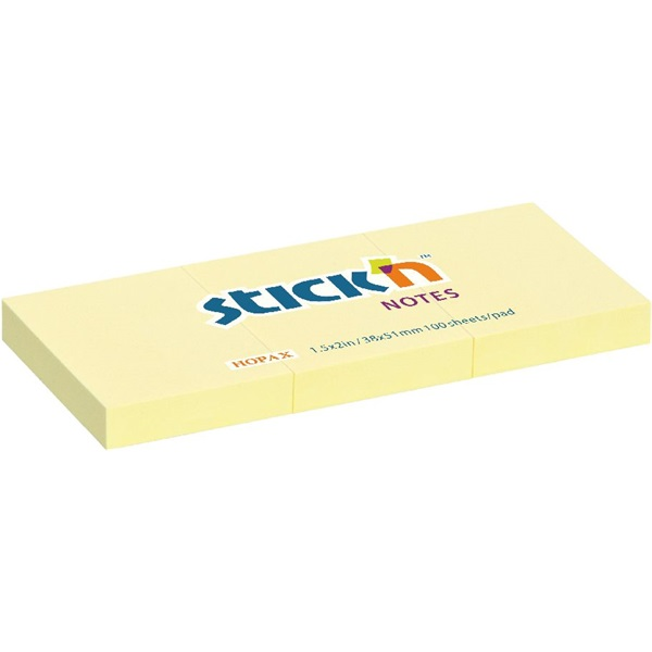 Stick`N 38x51 mm 3x100 lap pasztell sárga öntapadó jegyzettömb (21003)