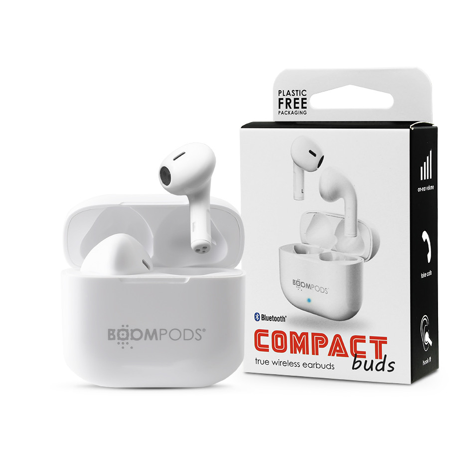 Boompods TWS Bluetooth sztereó headset v5.0 + töltőtok - Boompods Compact Buds TWS with Charging Case - fehér (ZCOWHT)