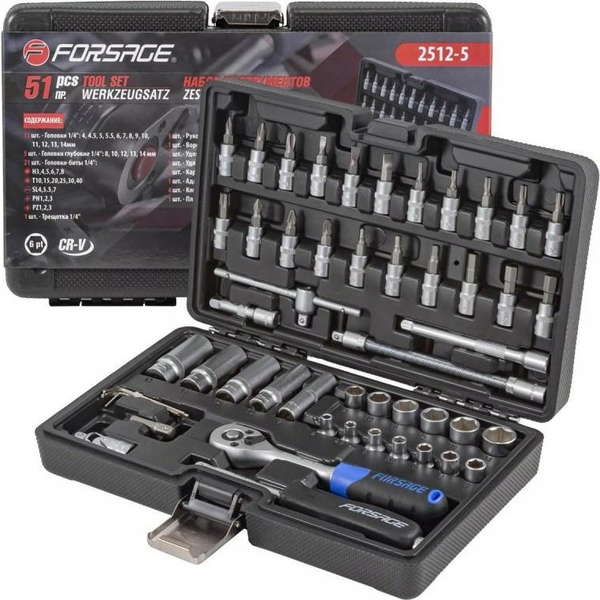 Zestaw narzędzi Forsage Zestaw narzędzi 51el. 1/4" (4-14mm, 6-kąt.)