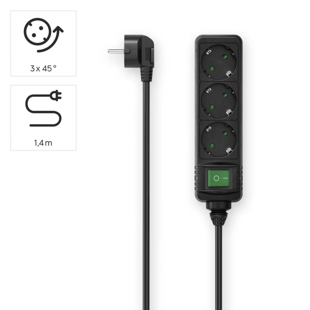 Hama 00223004 Elosztó kapcsolóval Fekete Védőérintkezős 1,4m (h00223004)