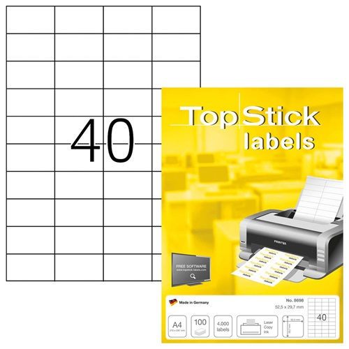 Topstick Etikett címke  52.5x29.7 mm szegéllyel 100 ív 4000 db/doboz (8698)