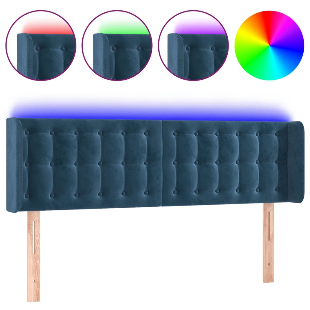 sötétkék bársony LED-es fejtámla 147 x 16 x 78/88 cm (3123722)