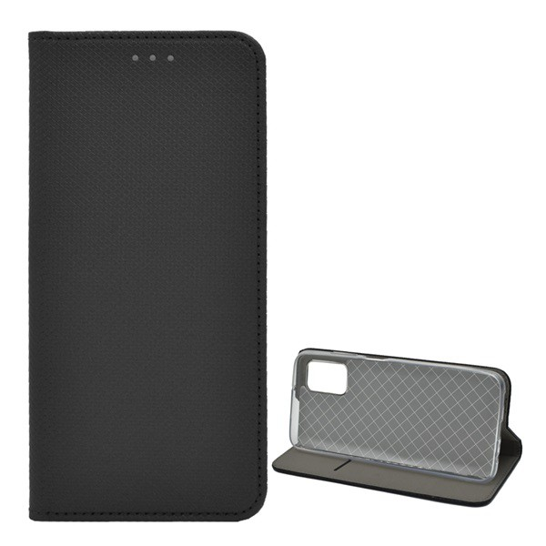 Tok álló, bőr hatású (FLIP, oldalra nyíló, asztali tartó funkció, rombusz minta) FEKETE [Samsung Galaxy A03s (SM-A037F)] (5996591109404)