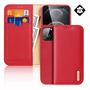 Калъф DUX DUCIS HIVO стоящ, естествена кожа (FLIP, странично отваряне, функция за държач за маса, държач за банкова карта, RFID защита) ЧЕРВЕН [Apple iPhone 13 Pro Max] (5996591101347) - Калъф за телефон