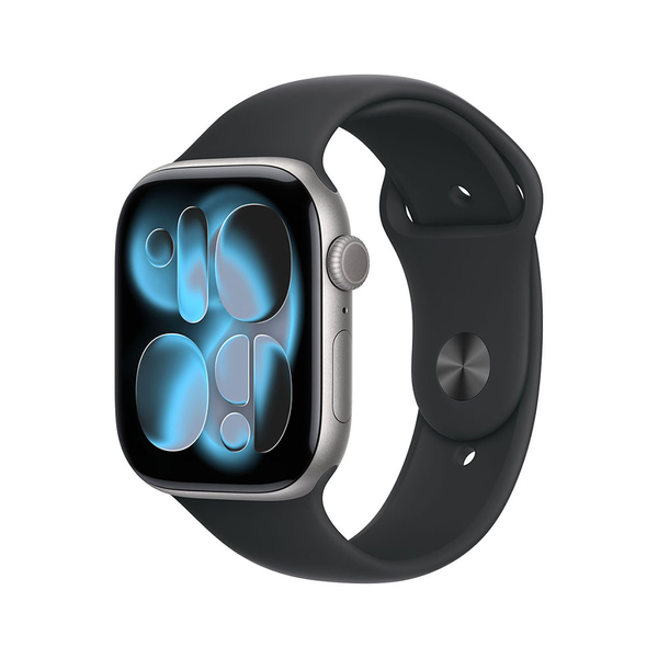 Apple Watch Series 11 GPS + Cellular 42 mm алуминиев корпус в цвят „астросив“ с черен спортен каишка S/M