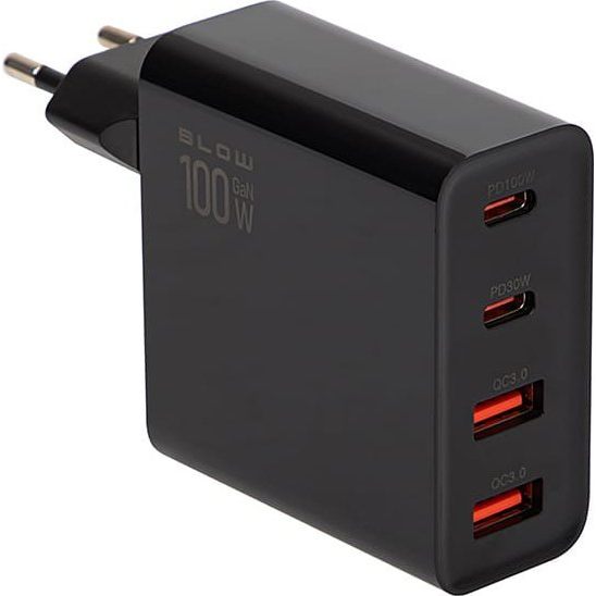 Бързо зарядно устройство, BLOW, 100W, USB-C x2, USB-A x2, защита от пренапрежение, черно