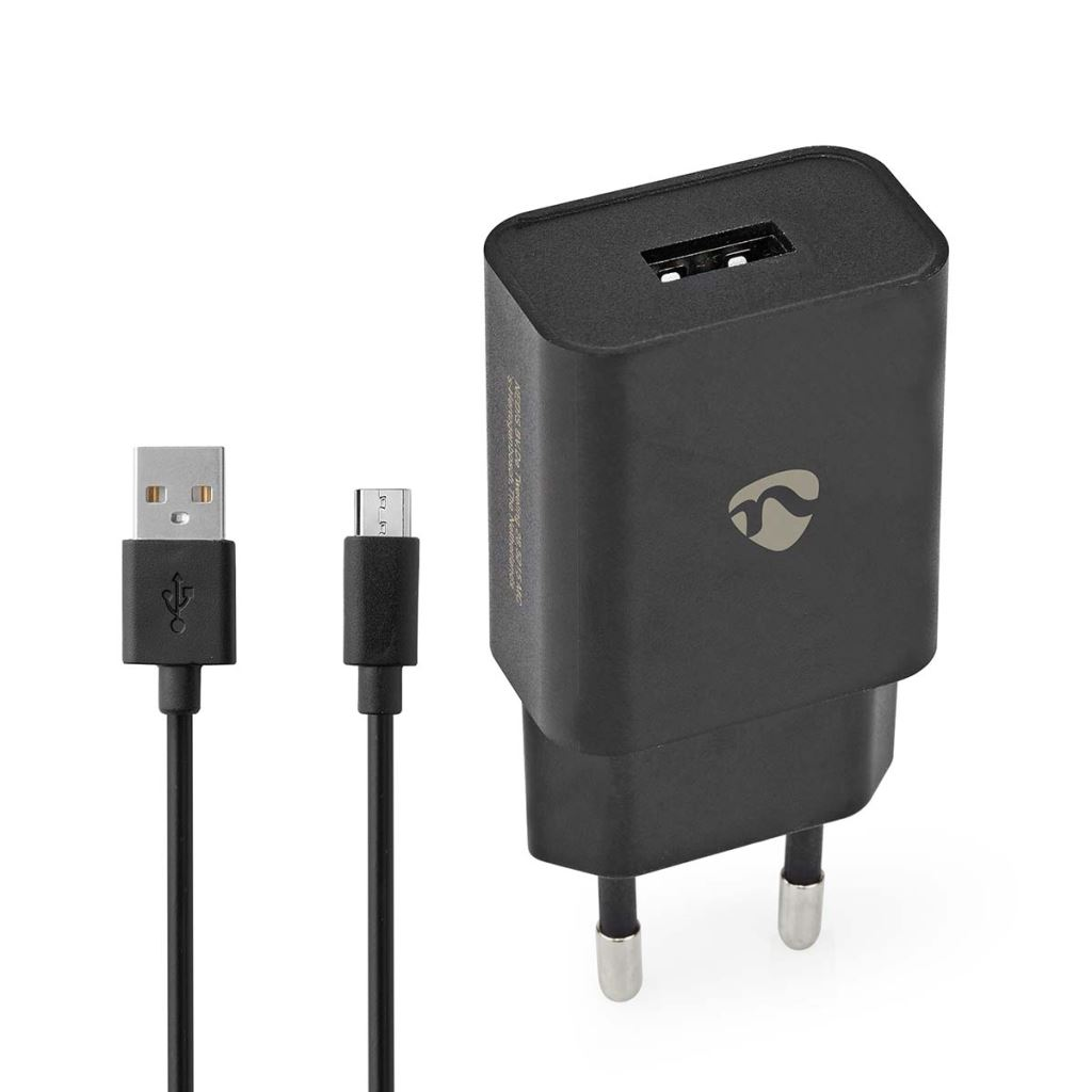 Nedis WCHAM105ABK hálózati töltő USB-A csatlakozóval és USB-A  MicroUSB kábellel 5W fekete (WCHAM105ABK)