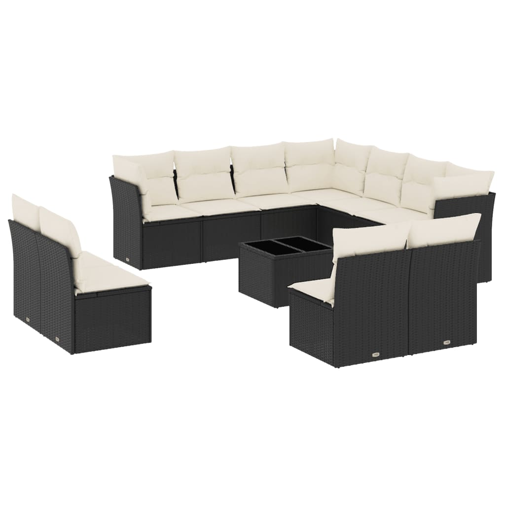 12 részes fekete polyrattan kerti ülőgarnitúra párnákkal (3217826)