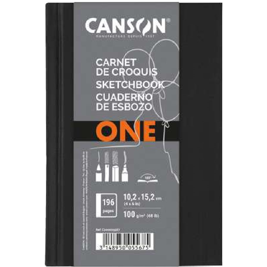 Canson One 196 lapos 10,2x15,2 cm álló tájolású sima rajzpapírfüzet - Fekete (C200005567)