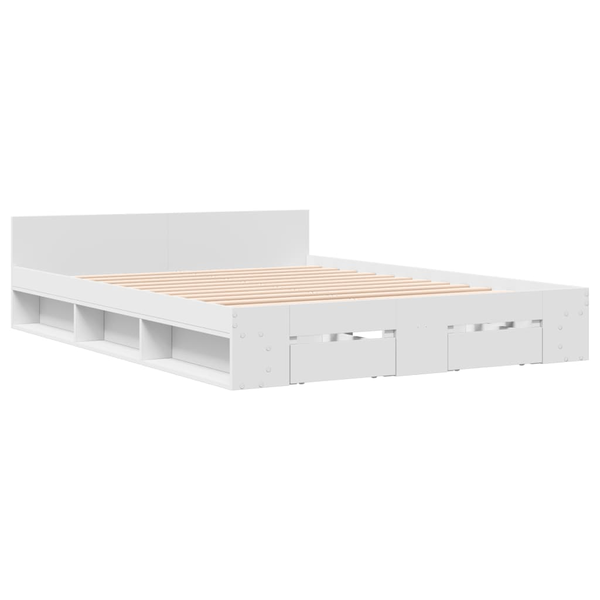 Cadru de pat cu sertare, alb, 135x190 cm, lemn prelucrat