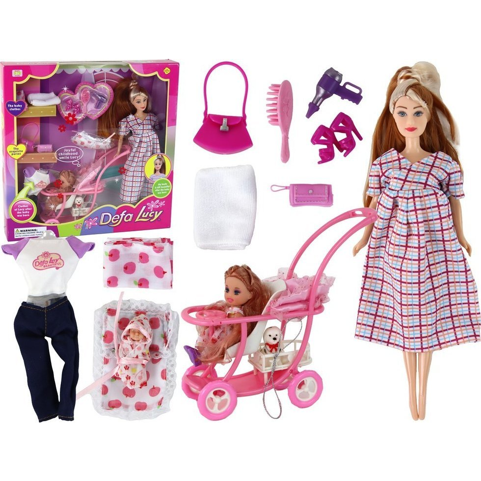 Lucy Terhes Babakészlet - Babakocsival, Hosszú Barna Hajjal (14771)