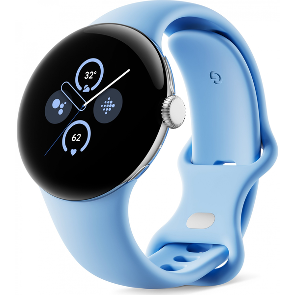 Смарт часовник Google Pixel Watch 2, AMOLED дисплей 1.2", процесор Qualcomm 5100, 2 GB RAM, 32 GB флаш, Bluetooth, Wi-Fi, GPS, NFC, водоустойчив 5 ATM сребрист/син