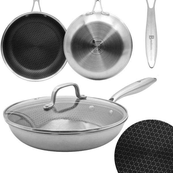 Patelnia Brunbeste Patelnia stalowa z pokrywką indukcja NON-STICK plaster miodu 26CM BRUNBESTE BB-5555