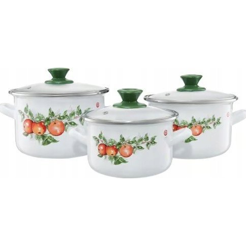 Emalia Olkusz Zománcozott Fazék Készlet - 6 Részes, 16/18/20 cm, Almák (DJ610737/ALL)
