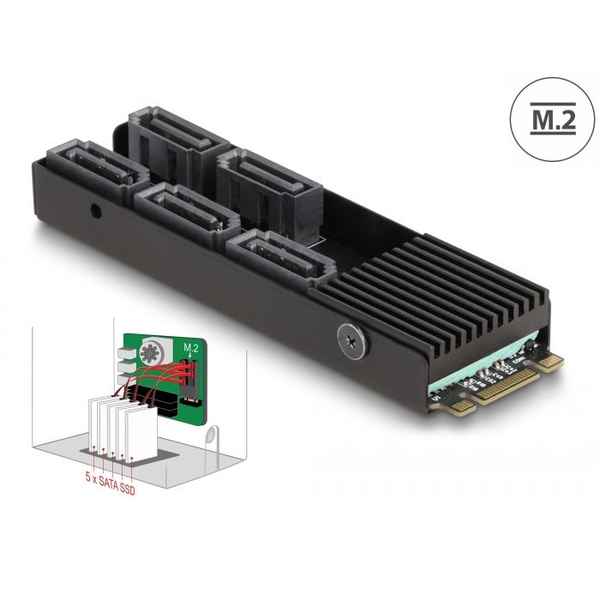 Adaptér M.2 2280 Key B+M samec na 5x SATA Delock 64051