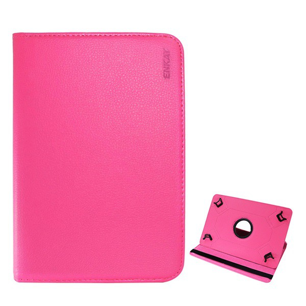 ENKAY tok álló, bőr hatású (FLIP, asztali tartó funkció, 360°-ban forgatható, univerzális, 10" méret) RÓZSASZÍN [Alcatel 1T 10.1 WIFI (OT-8091)]