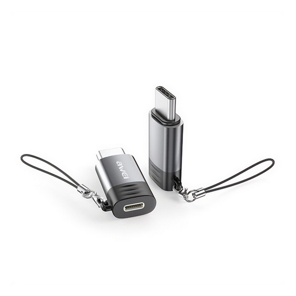 Awei adapter (lightning aljzat - Type-C, adatátvitel és töltés, OTG) VILÁGOSSZÜRKE (A12)