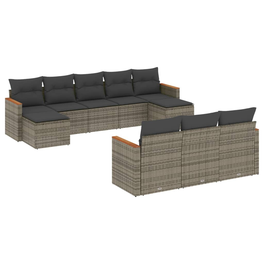 10 részes szürke polyrattan kerti ülőgarnitúra párnákkal (3258819)