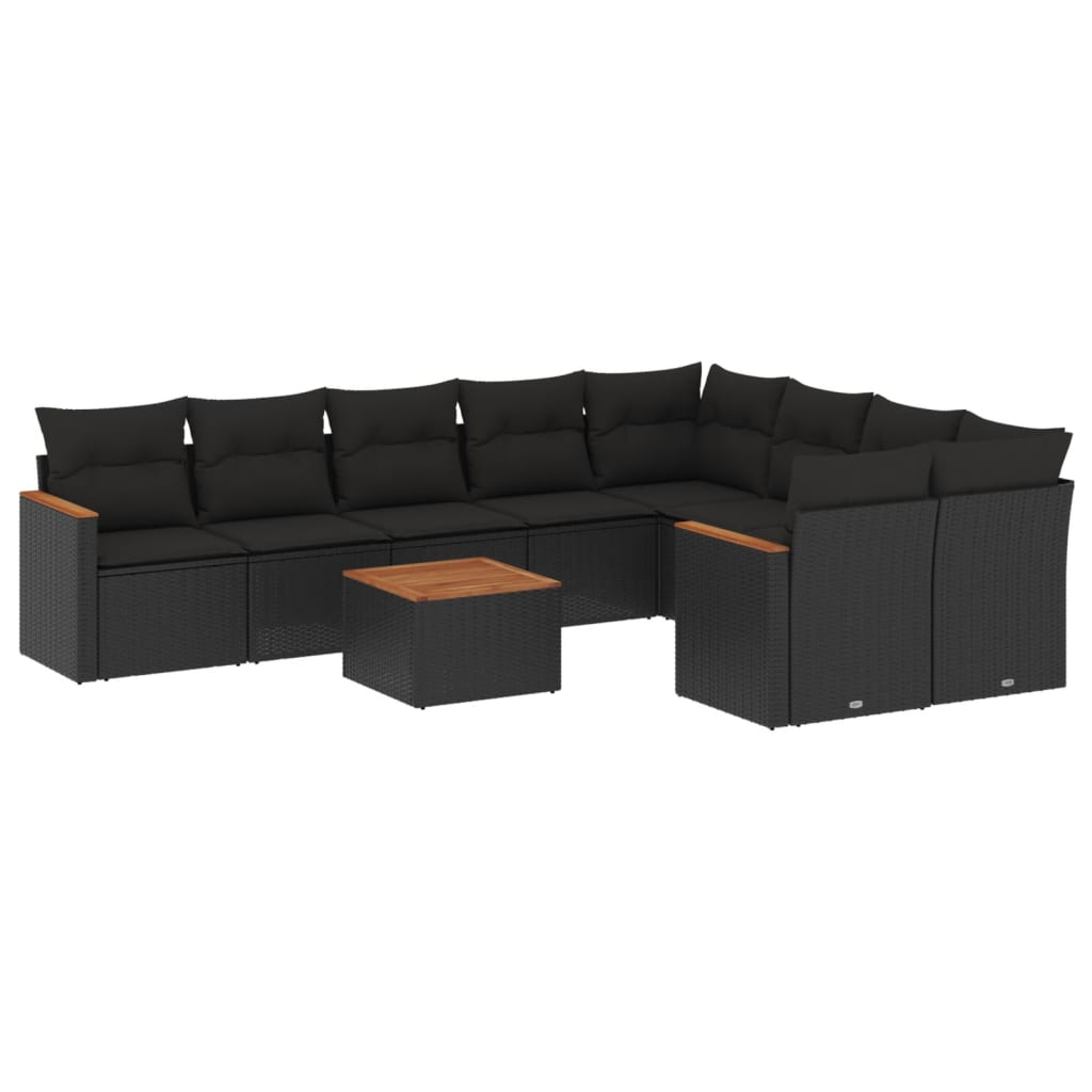 10 részes fekete polyrattan kerti ülőgarnitúra párnákkal (3258709)