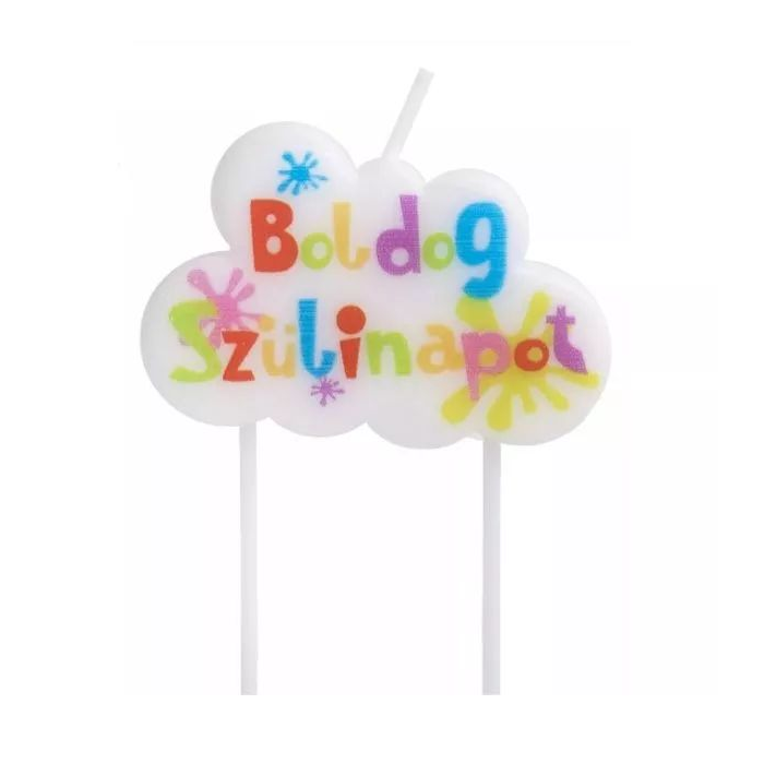 Felhő alakú gyertya Boldog szülinapot felirattal - 10 cm (497376)