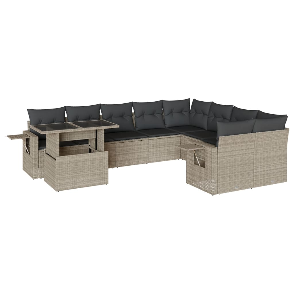 10 részes világosszürke polyrattan kerti ülőgarnitúra párnákkal (3268142)