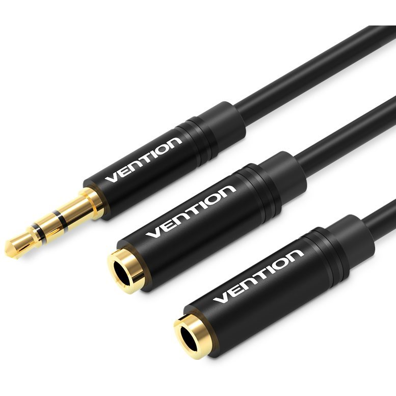 m Male to 2 x 3.5 mm Female Stereo Splitter Cable 0.3 M Black Metal Type (BBWBY)
