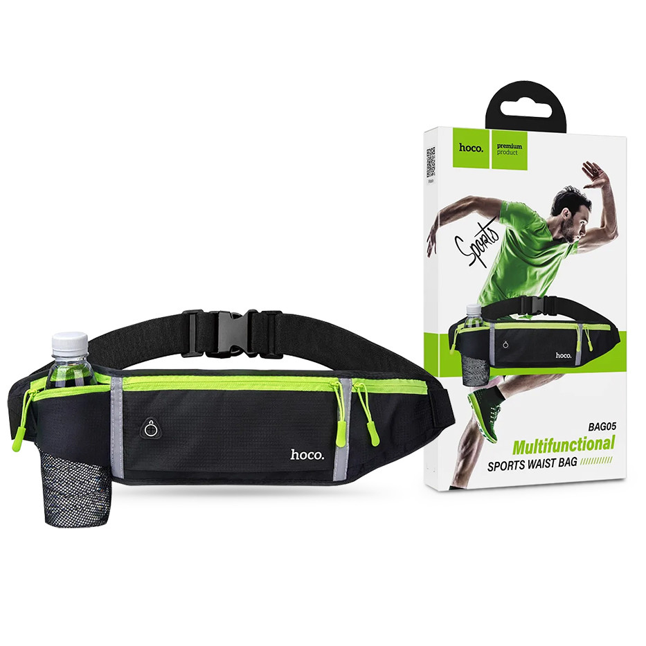 HOCO univerzális övtáska sportoláshoz, túrázáshoz - HOCO Bag05 Multifunctional Sports Waist Bag - fekete/zöld (HO622547)