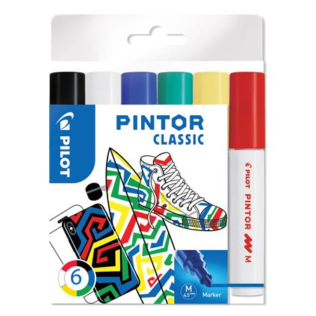 Pilot Pintor M 1.4mm Dekormarker - Klasszikus színek (6db) (PIN-NORM-S6-M)