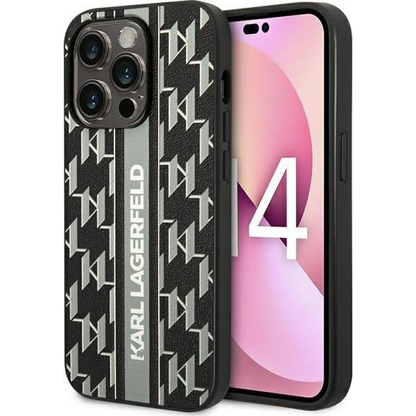 Karl Lagerfeld Monogram Stripe Apple iPhone 14 Pro hátlap tok, szürke (KLD1117)