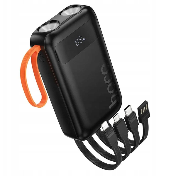 Powerbanka 10000mAh 2A s kabely USB + USB-C + Lightning + Micro USB černá