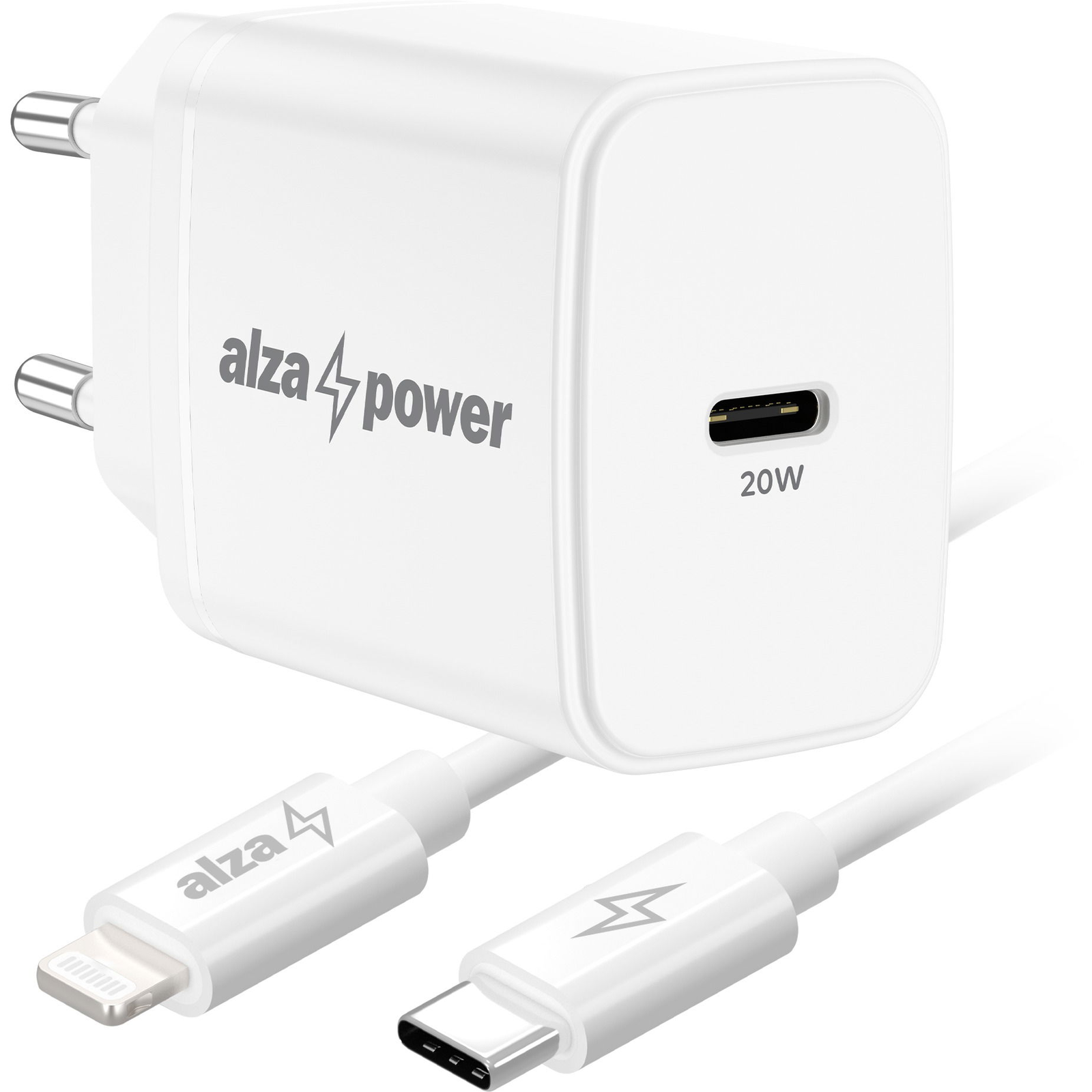 AlzaPower A110C Fast Charge 20 W fehér + Core Lightning MFi 1 m, fehér (APW-CCA110-CBMFI9411W)