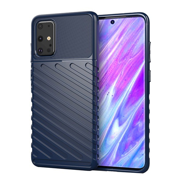 Szilikon telefonvédő (közepesen ütésálló, csíkos, dombor minta) SÖTÉTKÉK [Samsung Galaxy S20 Plus 5G (SM-G986)] (5996457929610)