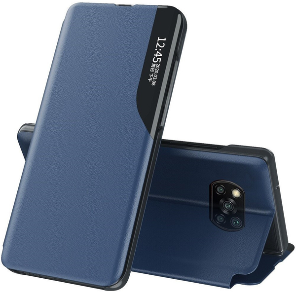 Xiaomi Redmi K40S 5G / Poco F4 5G, Калъф със странично отваряне, стойка, индикатор за повикване, Wooze FashionBook, син (123991)