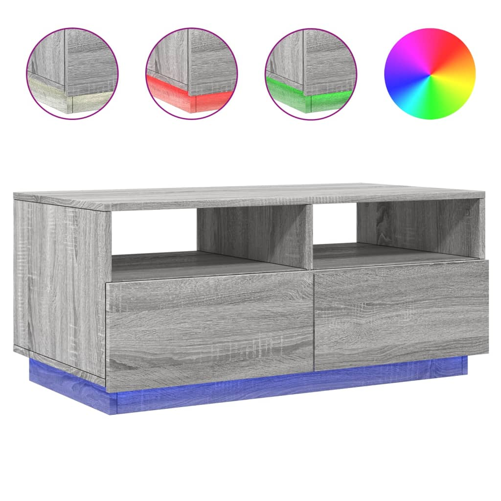 szürke sonoma színű dohányzóasztal LED-lámpákkal 90x49x40 cm (839838)