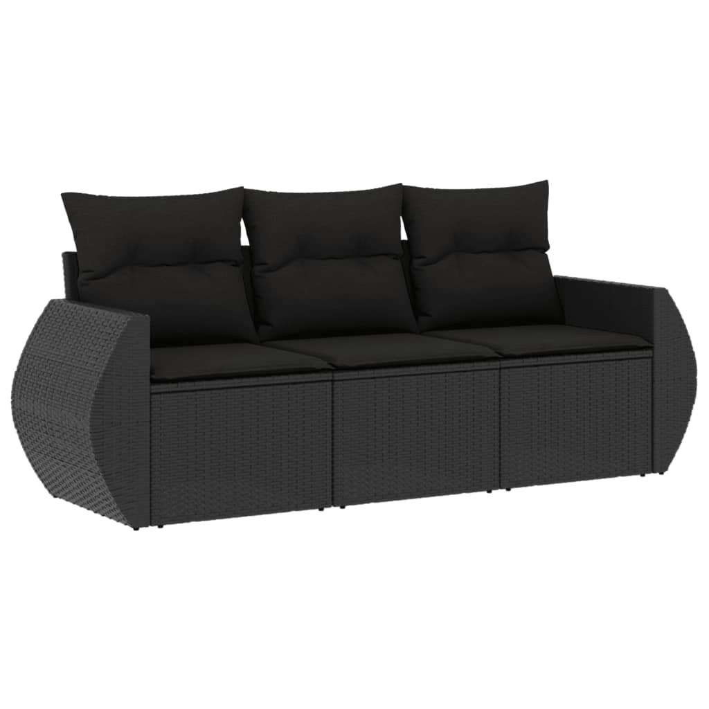 3 részes fekete polyrattan kerti ülőgarnitúra párnával (3221054)