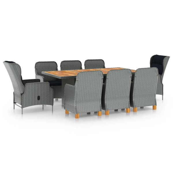 Set mobilier de exterior cu perne,9 piese,gri deschis,poliratan