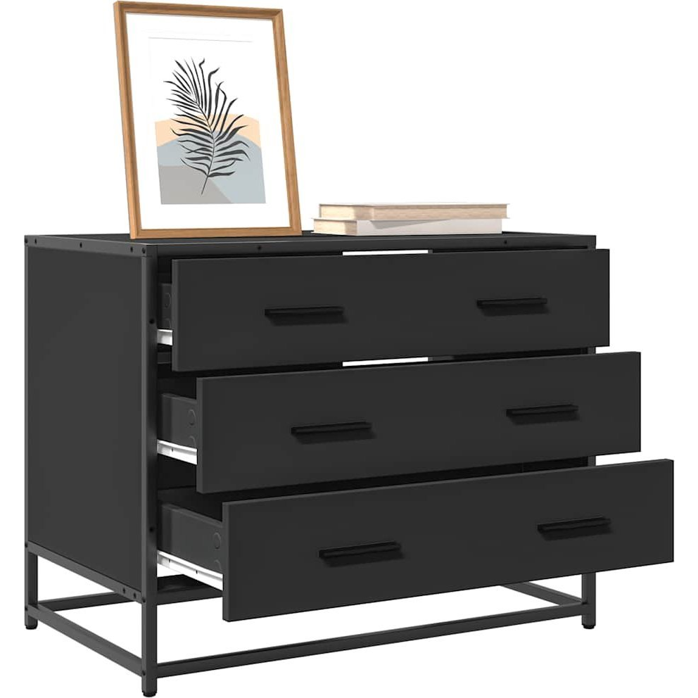 fekete szerelt fa fiókos szekrény 70x41x56 cm (849074)