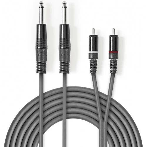 Nedis COTH23320GY30 sztereó audiokábel 2 db 6,35 mm-es Dugasz  2 db RCA-dugasz 3,0m szürke (COTH23320GY30)