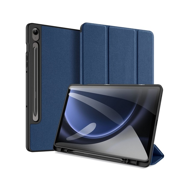 Dux Ducis DOMO tok álló, bőr hatású (aktív FLIP, oldalra nyíló, TRIFOLD, asztali tartó, ceruza tartó) SÖTÉTKÉK Samsung Galaxy Tab S9 Plus LTE (SM-X816) / Galaxy Tab S9 Plus WIFI (SM-X810) / Galaxy Tab (GP-150497)