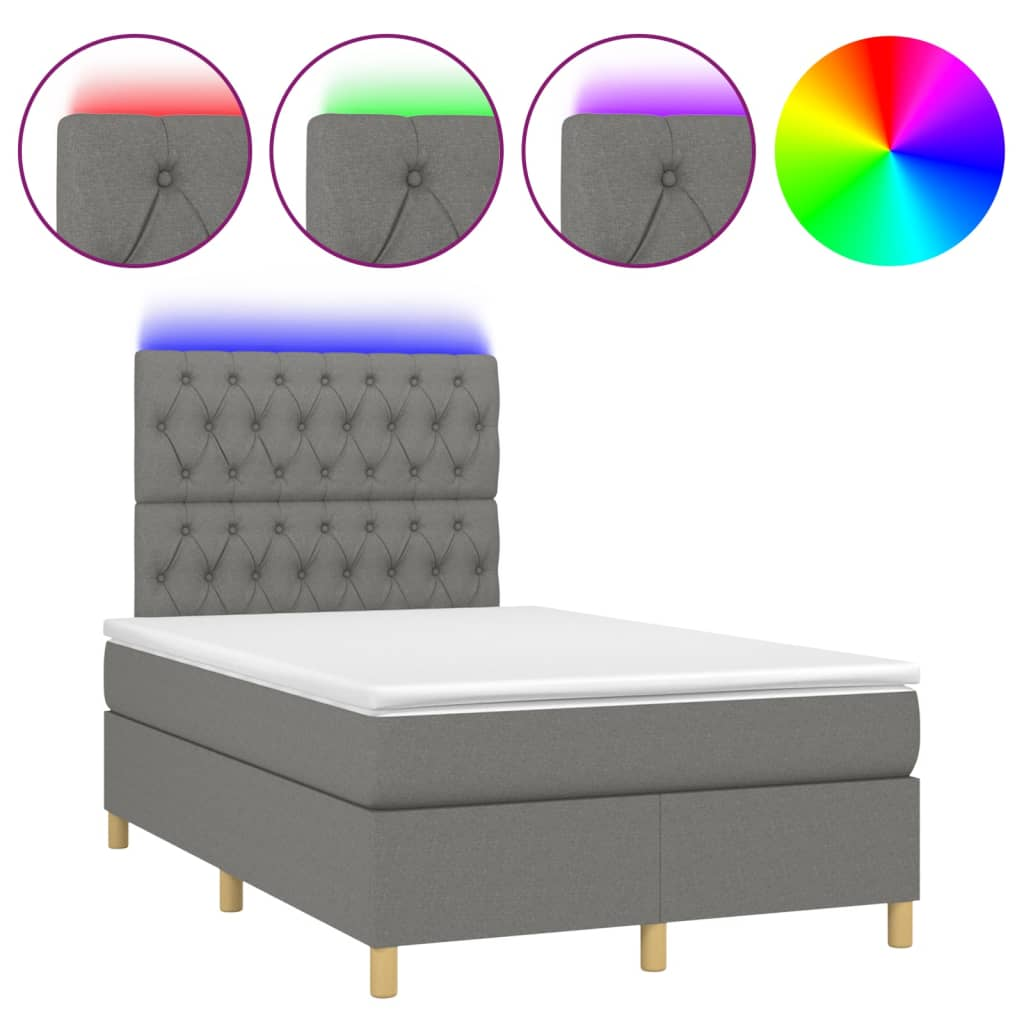 sötétszürke szövet rugós és LED-es ágy matraccal 120 x 200 cm (3135662)