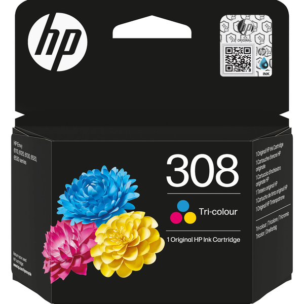 HP 308 Tri-color Original Ink Cartridge inktcartridge 1 stuk(s) Origineel Normaal rendement Cyaan, Magenta, Geel