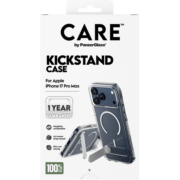 PanzerGlass CARE tok Apple iPhone 17 Pro Max-hoz, kitámasztóval, ezüst/fehér, MagSafe