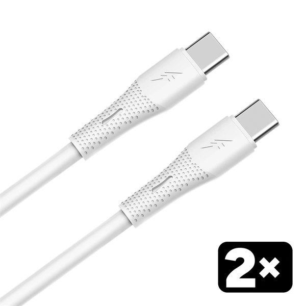 AVAX CB4303 2x 60W USB-C gyorstöltő szilikon kábel csomag, 1.5 m, fehér (AVAX_CB4303)