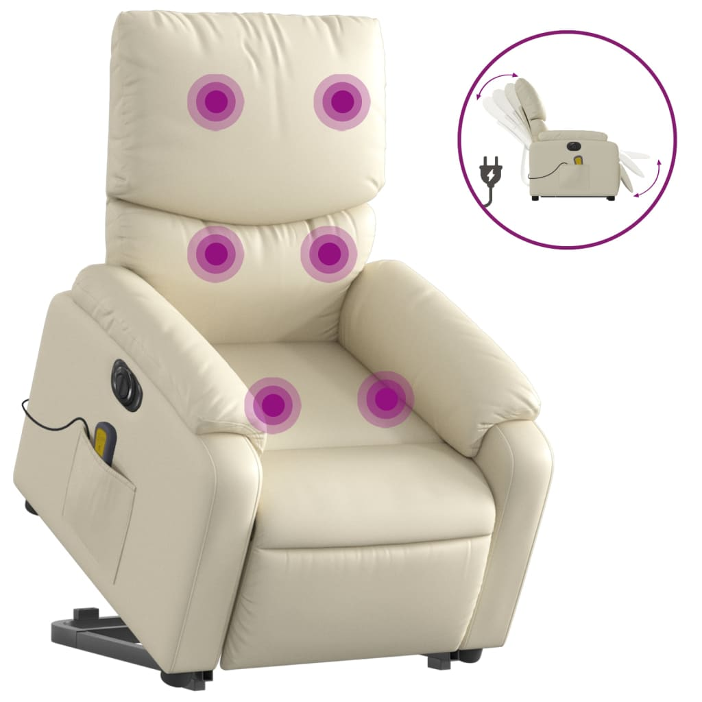 elektromos krémszínű műbőr felállást segítő masszázsfotel (3204908)